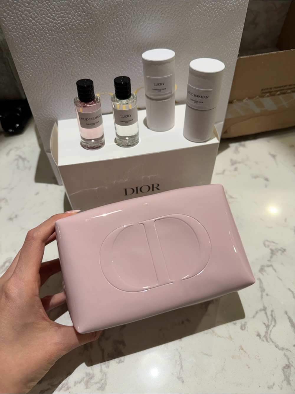 Dior Pale Pink Embossed CD Glossy Cosmetic Case with Perfum